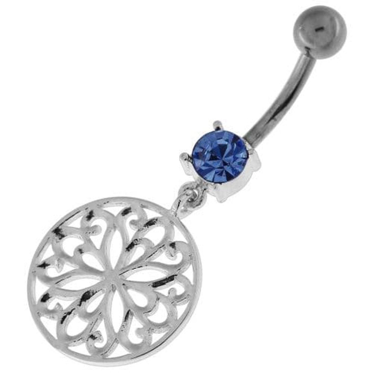 Flower Of Life Dangling Navel Belly Button Ring - Lavender