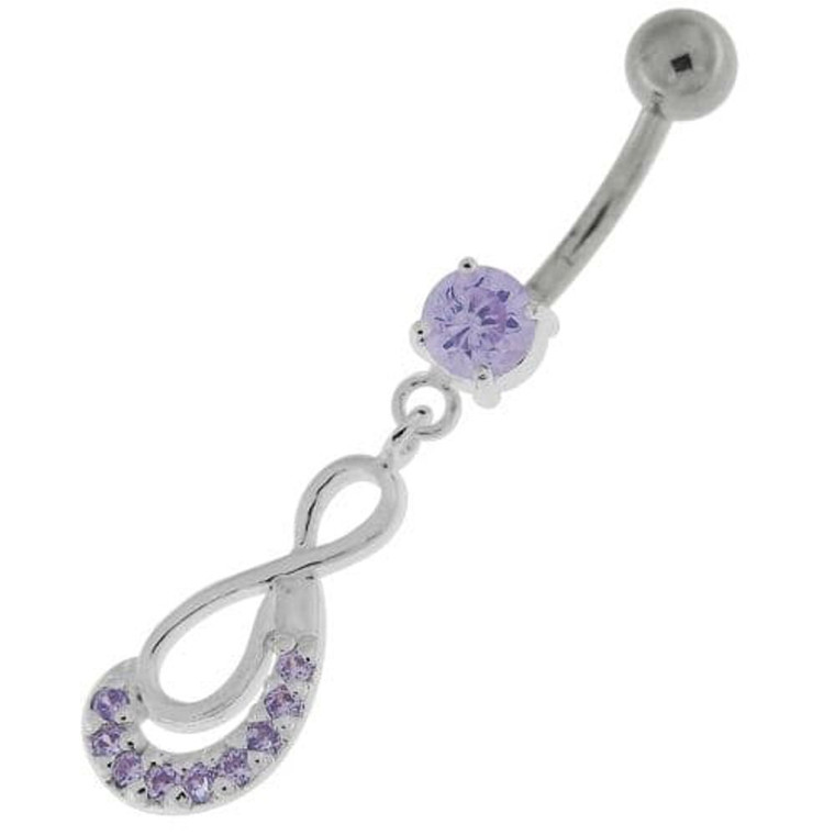 Crescent Nine Stones Jeweled Infinity Navel Belly Button Ring - Lavender