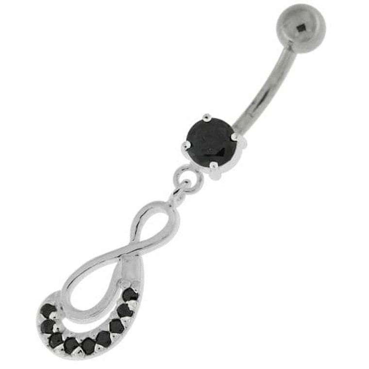 Crescent Nine Stones Jeweled Infinity Navel Belly Button Ring - Black