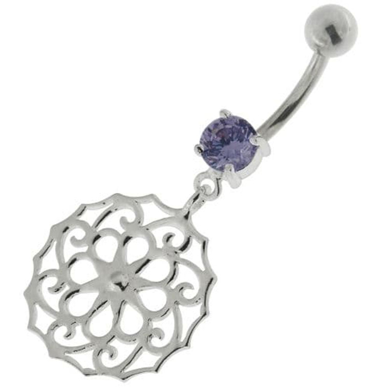Flower Of Life Pattern 925 Sterling Silver Navel Belly Piercing - Lavender