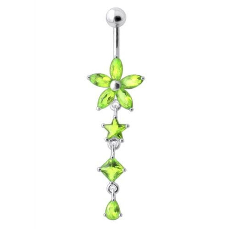 Flower Stone Studded Jeweled Flower Navel Ring - Peridot