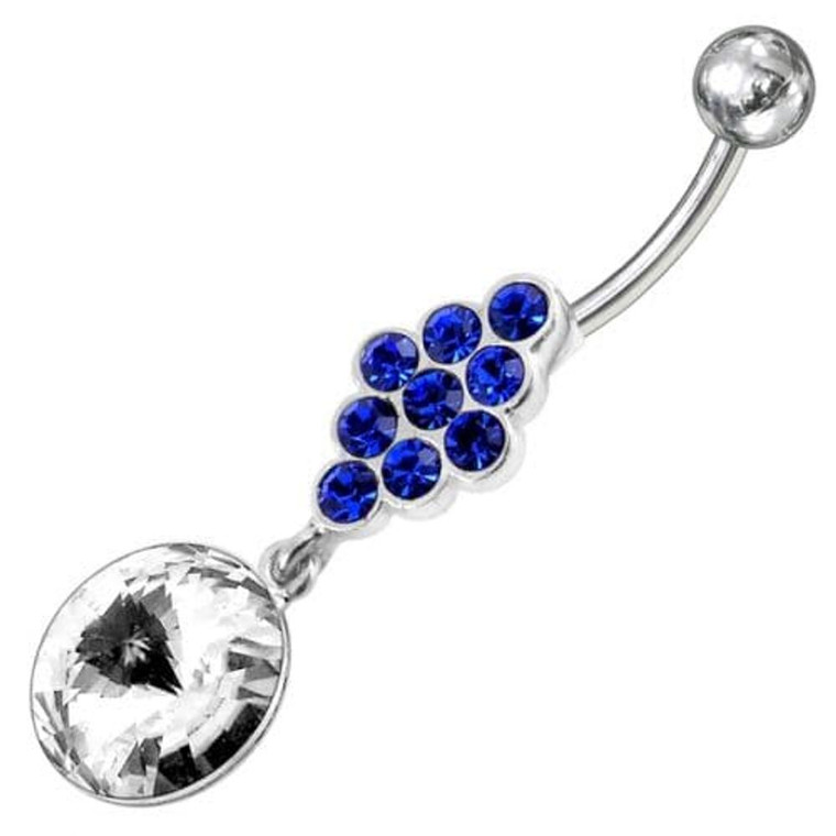 Fancy Zirconia Jeweled Dangling SS Bar Belly Ring - Dark Blue