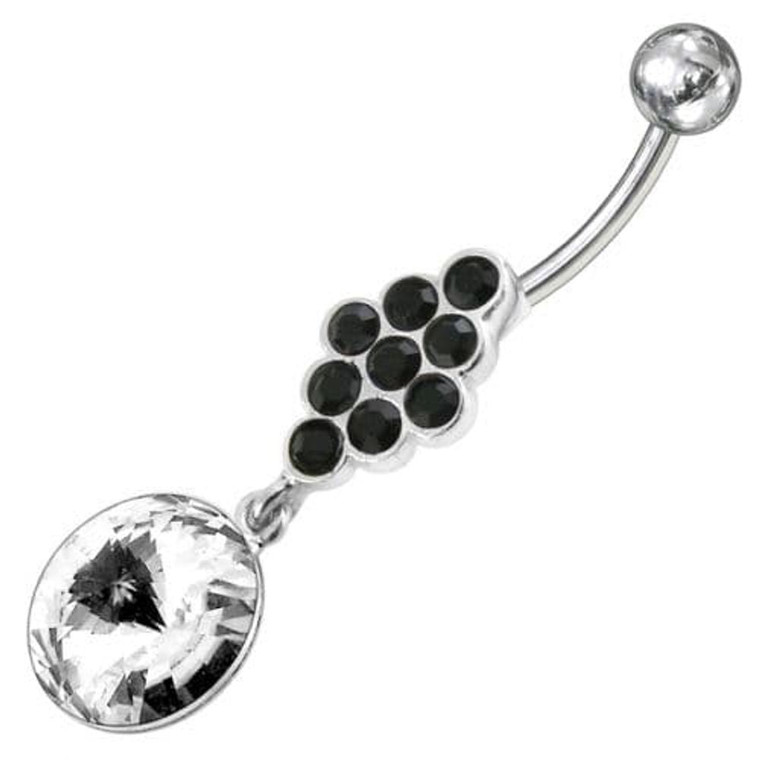 Fancy Zirconia Jeweled Dangling SS Bar Belly Ring - Black