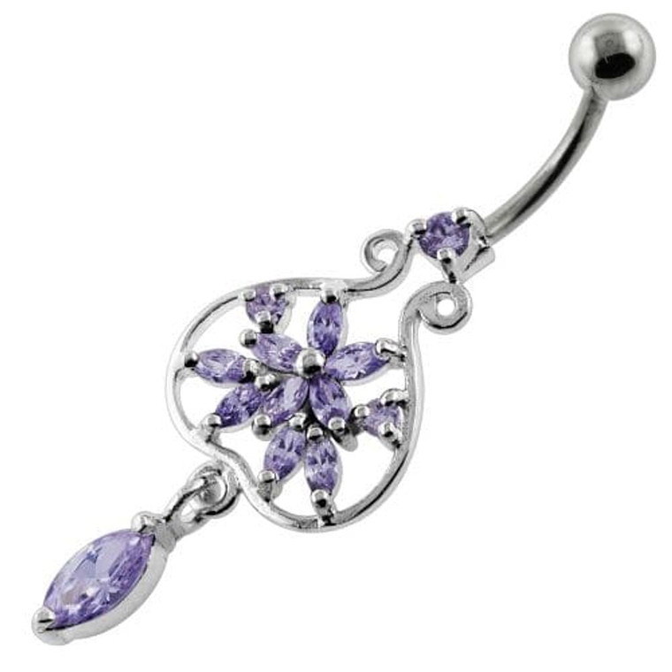 Flower in a open Pot Navel Belly Piercing - Peridot