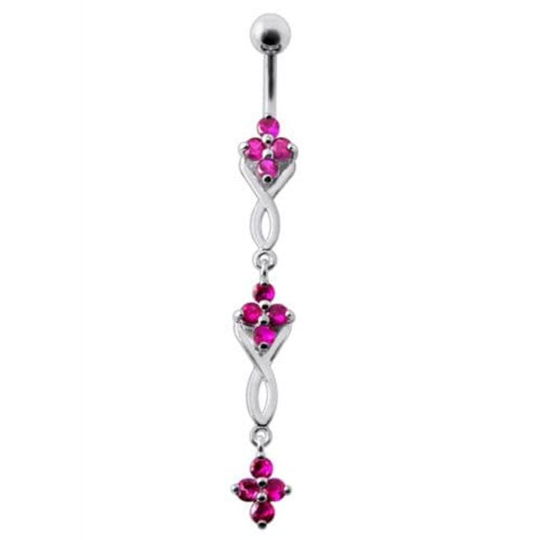 Fancy Jeweled Dangling SS Bar Navel Ring Body Jewelry - Red