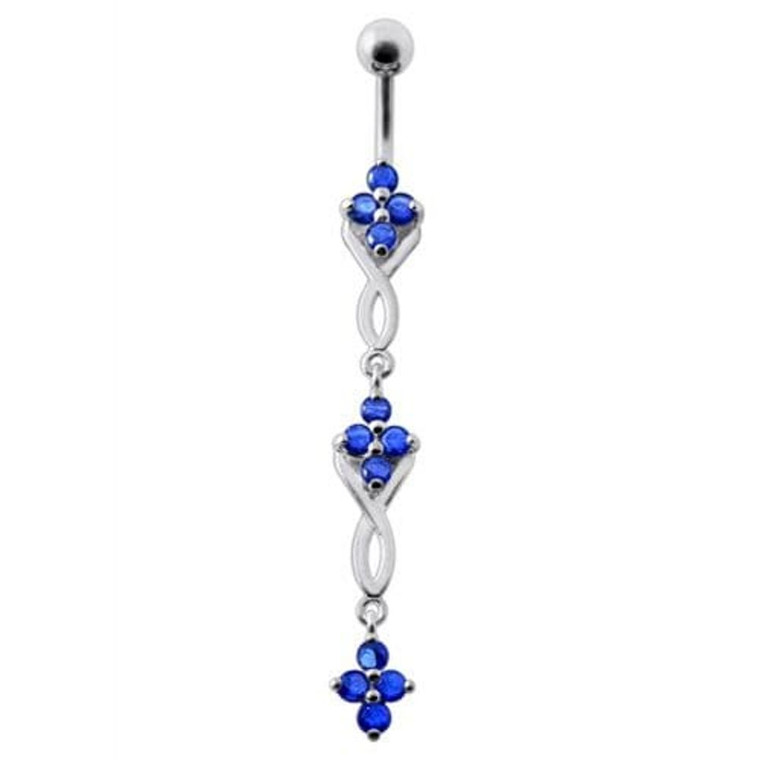 Fancy Jeweled Dangling SS Bar Navel Ring Body Jewelry - Dark Blue