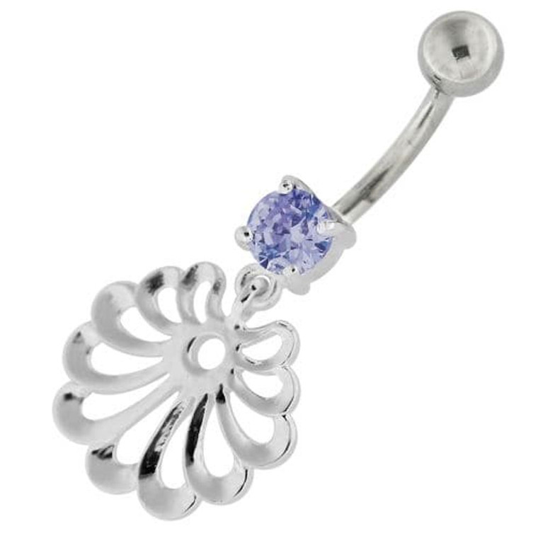 Fancy Jeweled Dangling Single Stone Belly Ring - Lavender