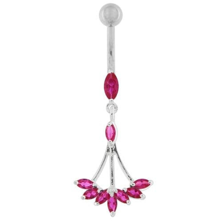 Jeweled Dangling Floral Chandelier Belly Button Ring - Red