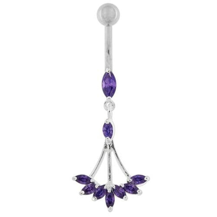Jeweled Dangling Floral Chandelier Belly Button Ring - Purple