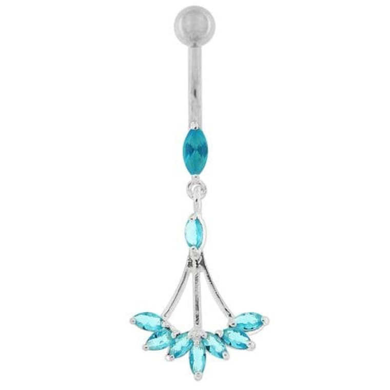 Jeweled Dangling Floral Chandelier Belly Button Ring - Aqua
