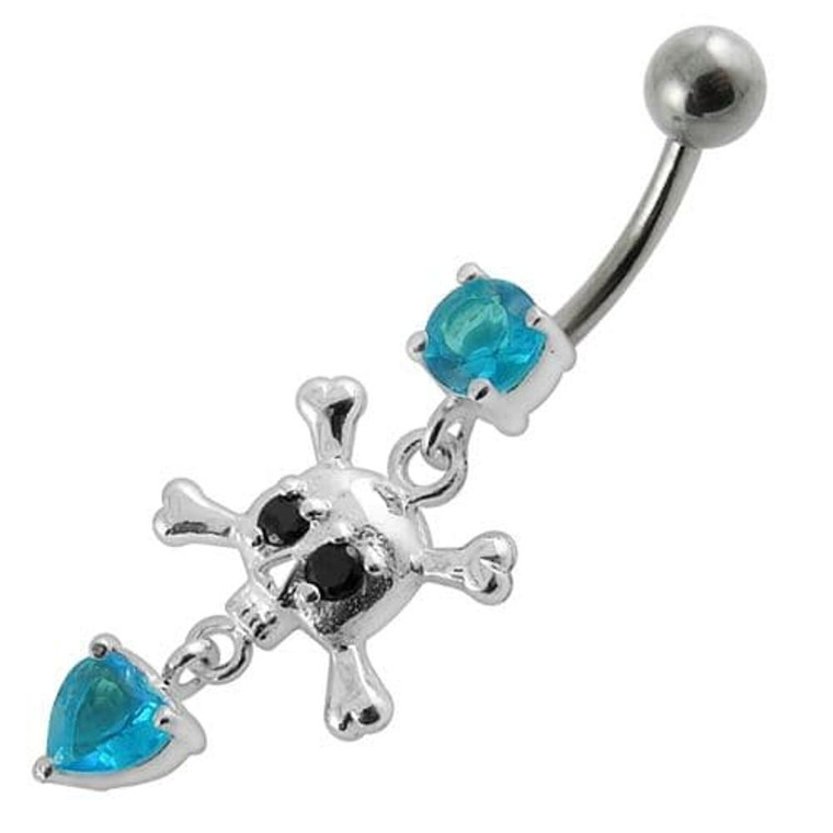 Jeweled Fancy Silver Dangling Banana Bar Navel Body Jewelry Ring - Rainbow