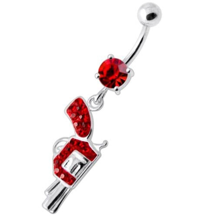 Multi Jeweled Dangling Gun Navel bar - Red