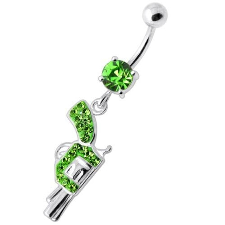 Multi Jeweled Dangling Gun Navel bar - Peridot