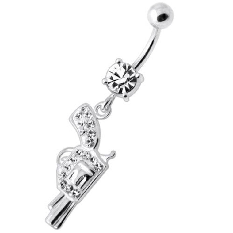 Multi Jeweled Dangling Gun Navel bar - Clear