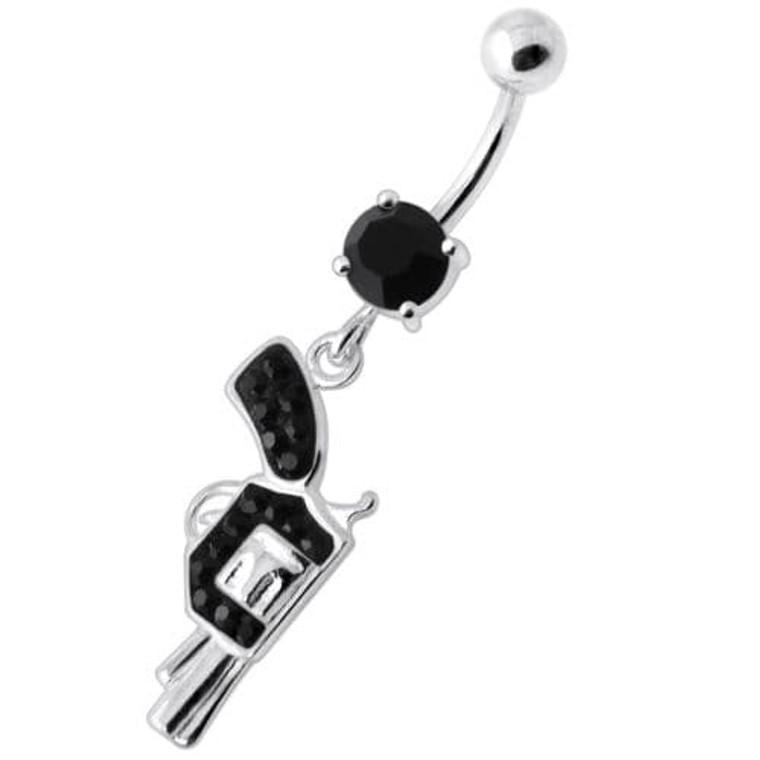 Multi Jeweled Dangling Gun Navel bar - Black