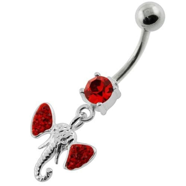 Multi Jeweled Elephant Head Belly Button Piercing - Red