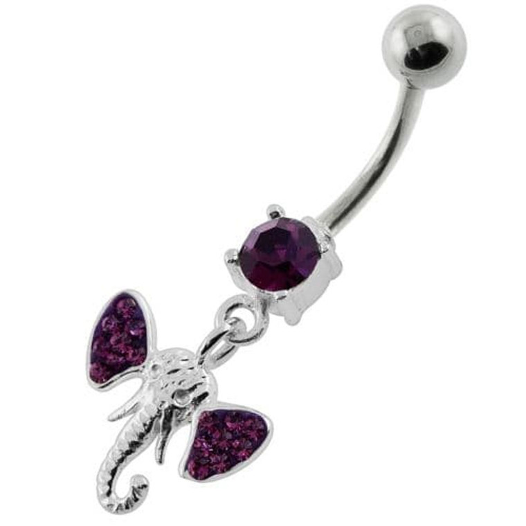 Multi Jeweled Elephant Head Belly Button Piercing - Purple