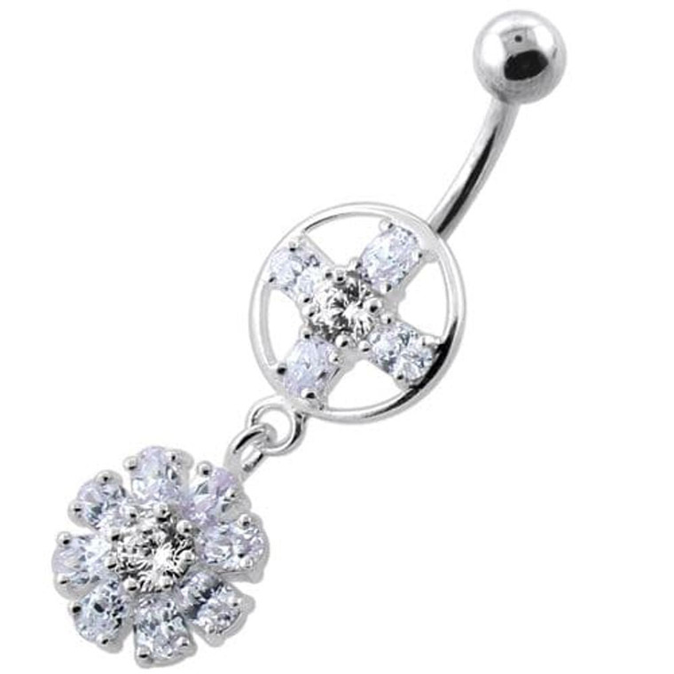 Jeweled Flower Hanging Navel Belly Bar - Lavender