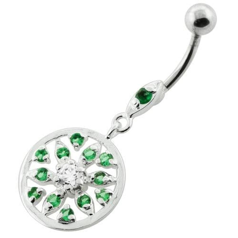 Jeweled Flower navel piercing - Emerald