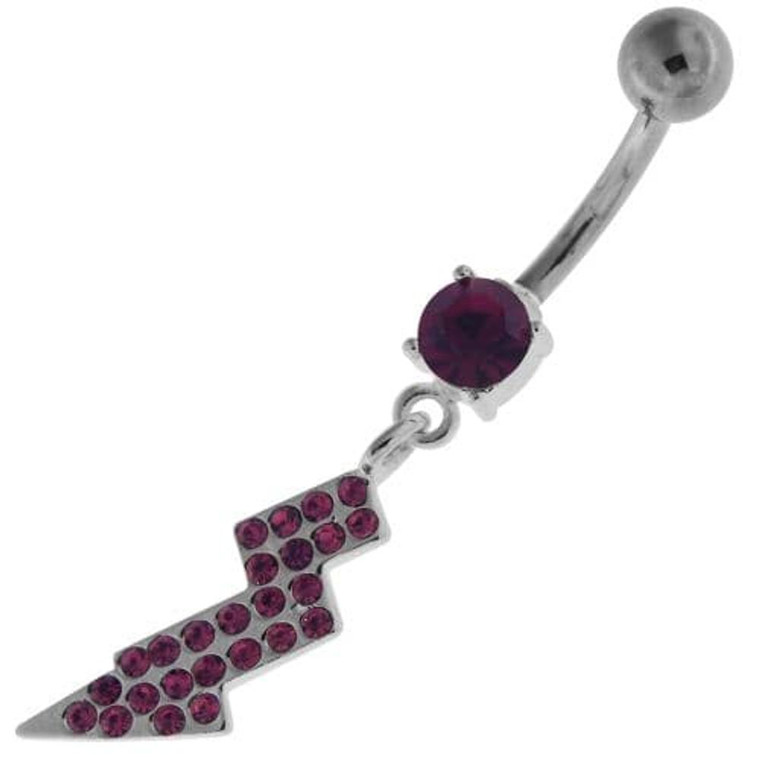 Multi Jeweled Lightning Bolt Navel Belly Button Ring - Purple