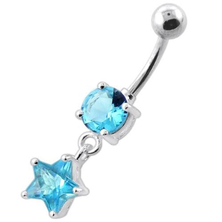 Jeweled Hanging Star Navel Belly Banana - Aqua