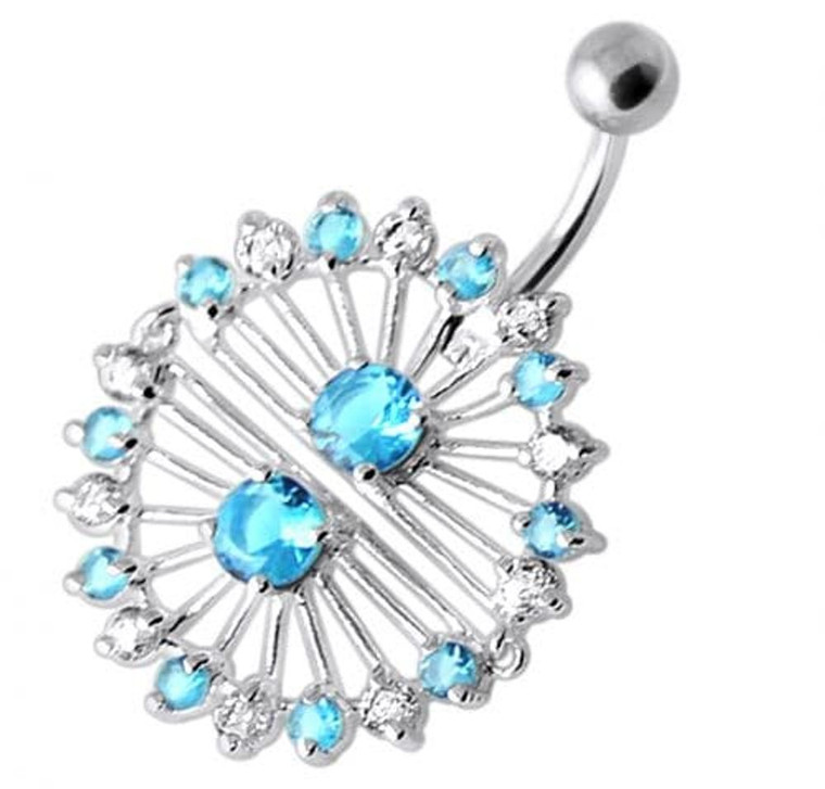 Multi Jeweled Splitted Dangling Belly Banana - Aqua