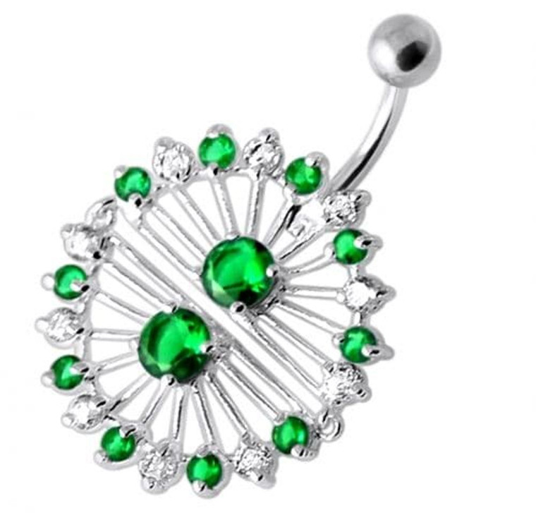 Multi Jeweled Splitted Dangling Belly Banana - Emerald