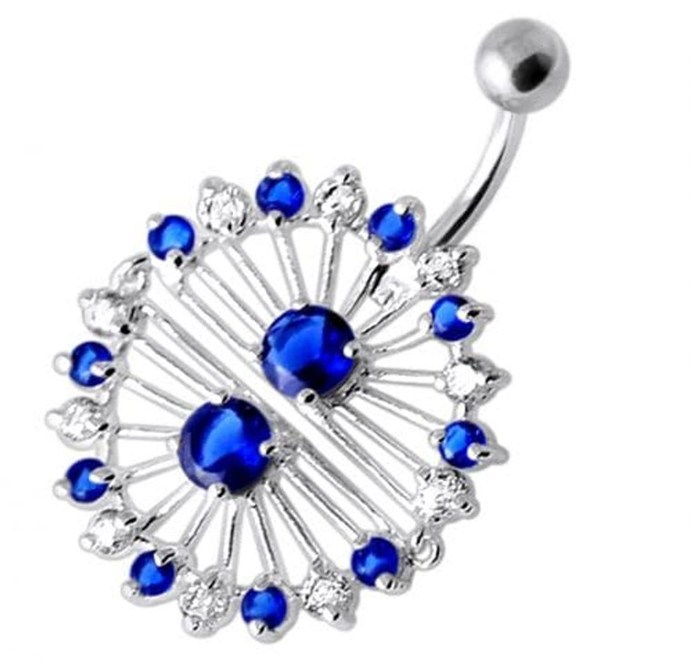 Multi Jeweled Splitted Dangling Belly Banana - Dark Blue