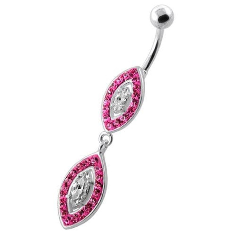 Multi Jeweled Twin Oval belly bar - Pink