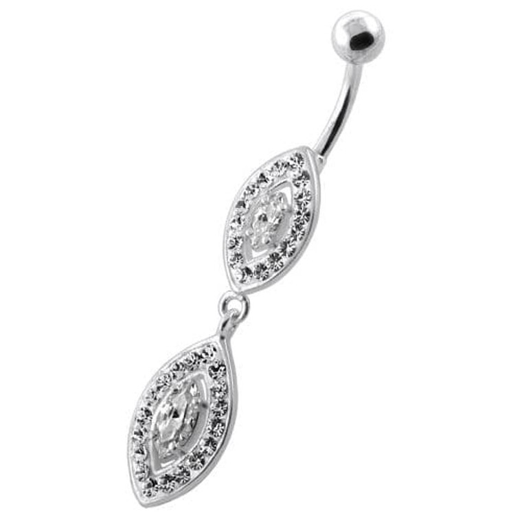 Multi Jeweled Twin Oval belly bar - Clear