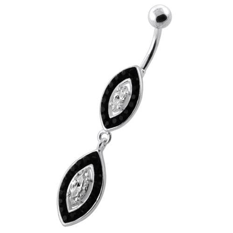 Multi Jeweled Twin Oval belly bar - Black