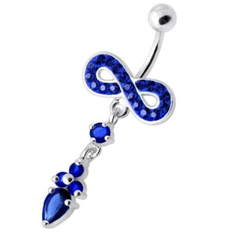 Jeweled Infinity Dangling Navel belly bar - Dark Blue