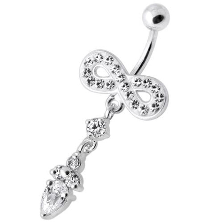 Jeweled Infinity Dangling Navel belly bar - Clear