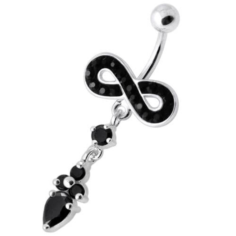 Jeweled Infinity Dangling Navel belly bar - Black