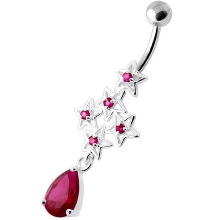 Multi Sparkling Jeweled Stars Navel Belly Ring - Red