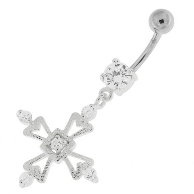 Jeweled Irish Cross Navel Belly Button Ring - Clear