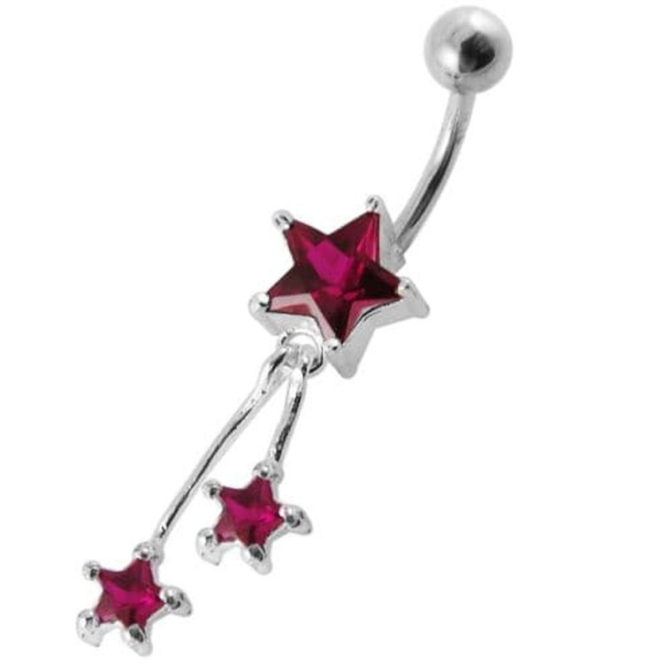Jeweled Stars Dangling Belly Ring - Red