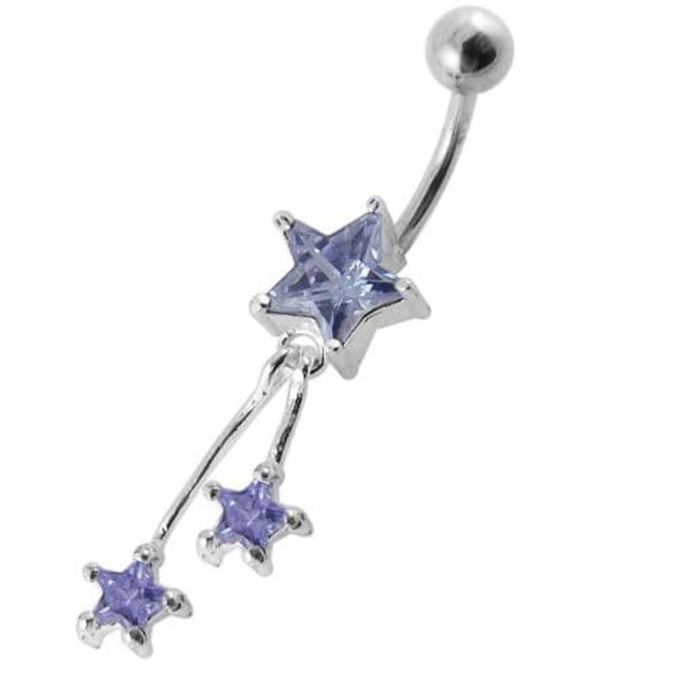 Jeweled Stars Dangling Belly Ring - Lavender
