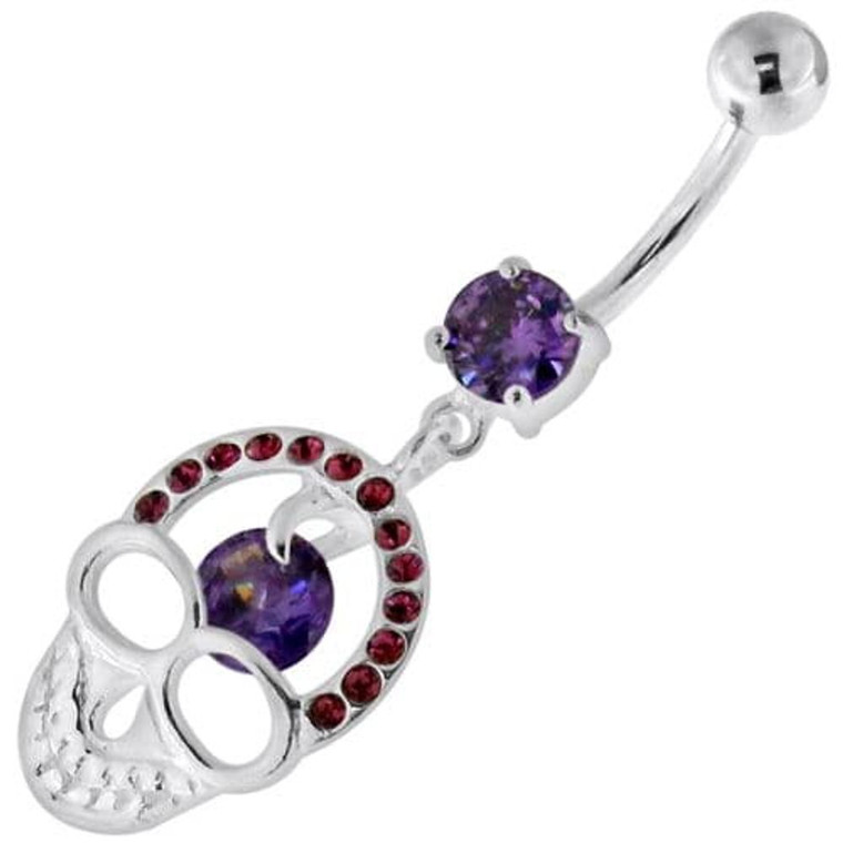 Jeweled Skull with center Stone Navel Belly Piercing - Purple