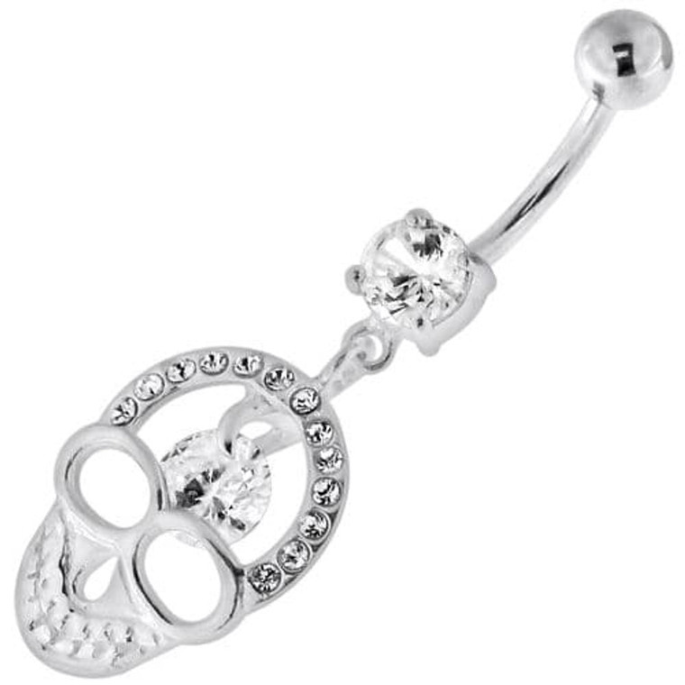 Jeweled Skull with center Stone Navel Belly Piercing - Clear