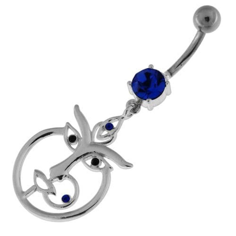 Nose and Lip Pierced women Silver Belly Button Ring - Dark Blue