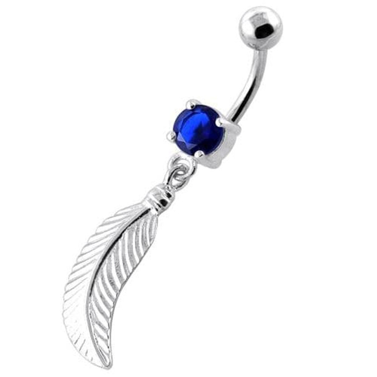 Linear Leaf cute belly button ring - Dark Blue