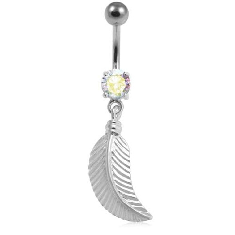 Linear Leaf cute belly button ring - Rainbow