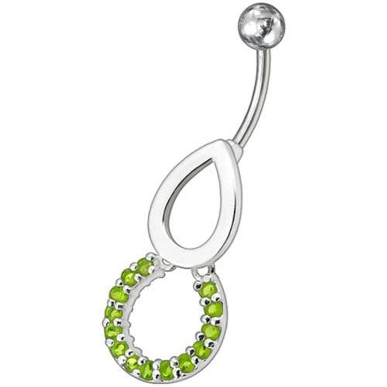 Pear Jeweled Fancy Round Dangling Belly Ring - Peridot