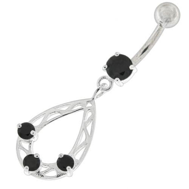 Oval Shape with Triple Stone Jeweled Belly Ring - Black
