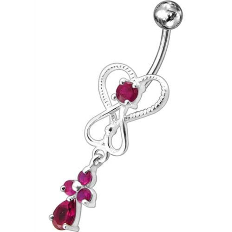Silver Dangling Banana Bar Navel Ring - Red