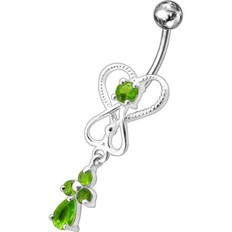 Silver Dangling Banana Bar Navel Ring - Peridot