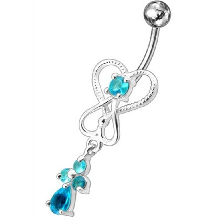 Silver Dangling Banana Bar Navel Ring - Aqua