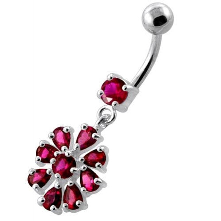 Round Flower Dangling Navel Belly Banana - Red