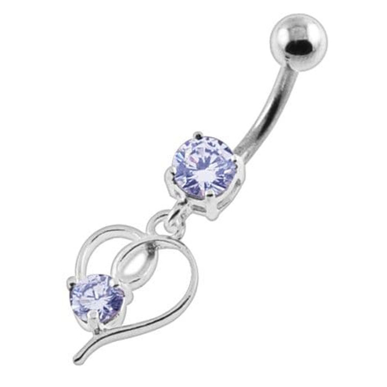 Round Gem in a Heart Navel Belly Button Piercing - Lavender